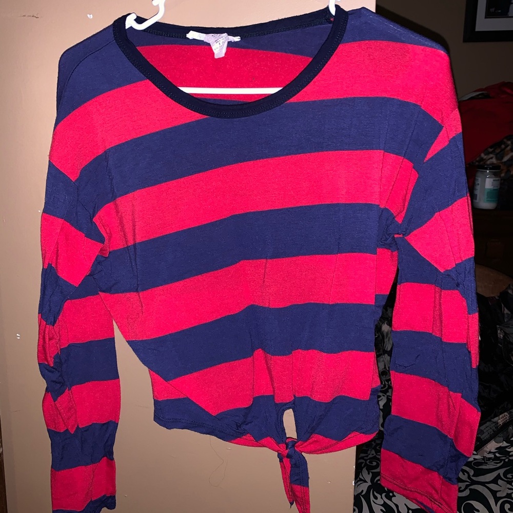 Striped long sleeve shirt with knot tie